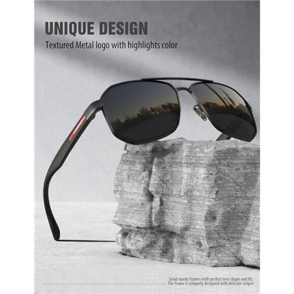 Aviator Sunglasses for Men Square Polarized Polygon Lens - UV 400 - Picture 5 of 7